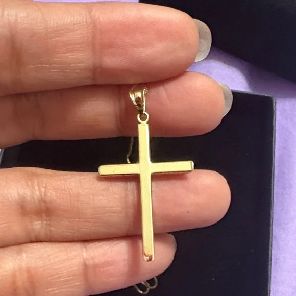14k gold real gold 18inch Elegant Gold Cross Pendant Necklace